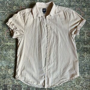 Tan white Gap striped short sleeve button up